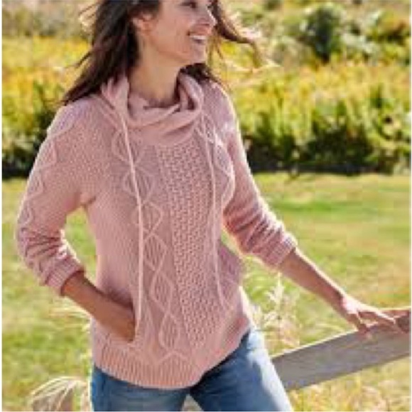 L.L. Bean Signature 100% Cotton Cable Knit Cowl Neck Fisherman pocket Sweater M - Picture 11 of 11